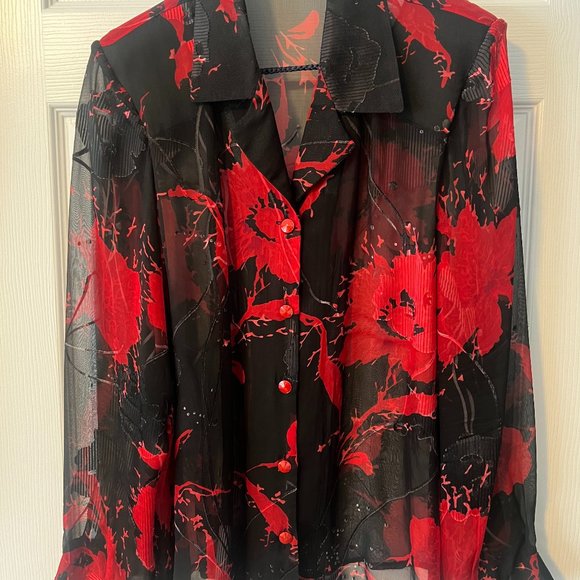 Custom Made Women's Sheer Floral Button-Up Shirt Long Sleeve Blouse! - Picture 1 of 6